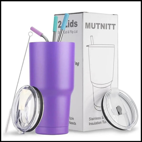 NWT MUTNITT 30oz Double Wall Stainless Steel Tumbler, Straws, Lids & Cleaner Set - Picture 1 of 16